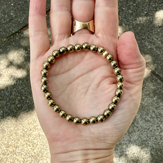 Stone Cache Golden Pyrite Gemstone Stretch Bracelet