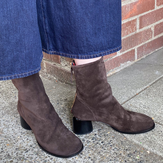 Halmanera "Alene" Mid heel Boot (chocolate suede)
