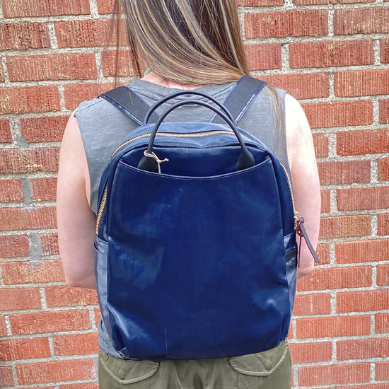 Jack Gomme Coated Linen "Lami" Backpack (midnight blue)