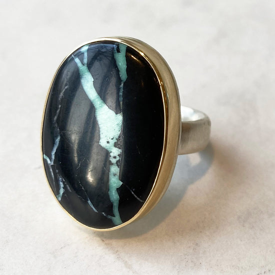 Jamie Joseph Large Black Buffalo Turquoise Ring