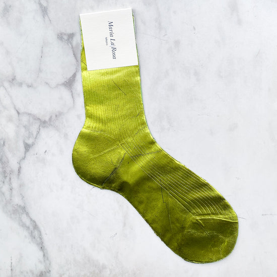 MARIA LA ROSA Silk Ribbed Laminated Socks (lime)