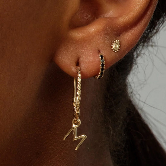 Métier 9K Gold Pave Black Diamond Tiny Clicker Hoop