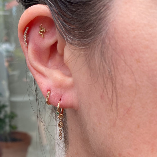 Métier 9k Gold Round Clicker Hoop w/Emerald & Dala Marquis Plaque