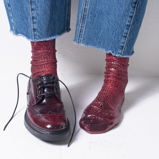 Maria La Rosa Ribbed Silk Laminated Socks (Bordeaux)
