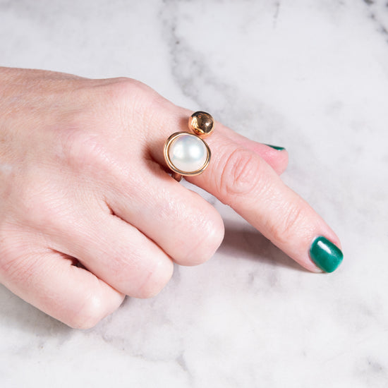 Monica Castiglioni Campanule Bronze & Pearl Ring