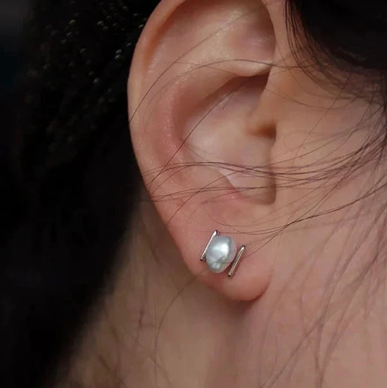 Myoju Senju Sterling & Biwa Pearl Stud Earrings