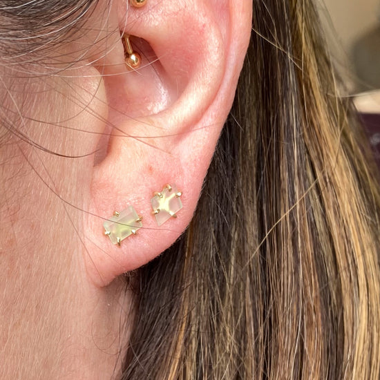 Variance Small Hand Cut Chrysoprase & 14k Gold Stud Earrings