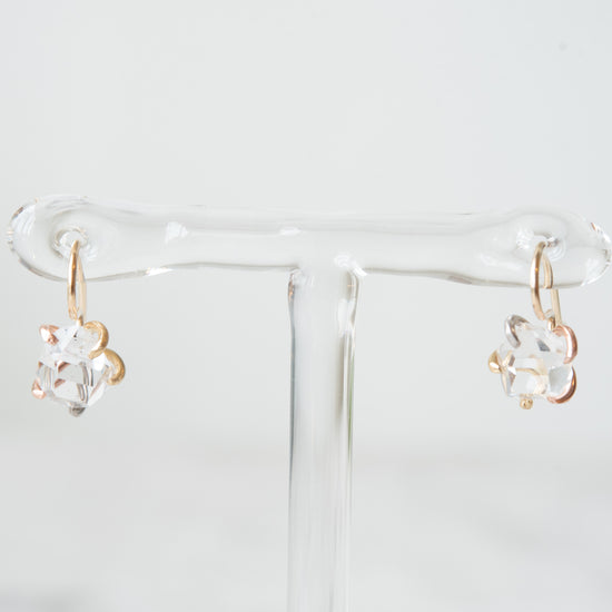 Variance Objects 14k Gold, Hand Cut Herkimer Quartz Hook Earrings