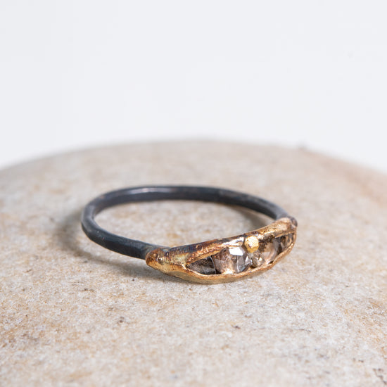 Variance Objects Mini Cognac Rose Cut Diamonds On Oxidized Silver Band