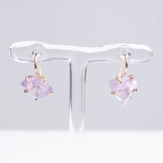 Variance Hand Cut Rose de France Amethyst &14k Gold Hook Earrings