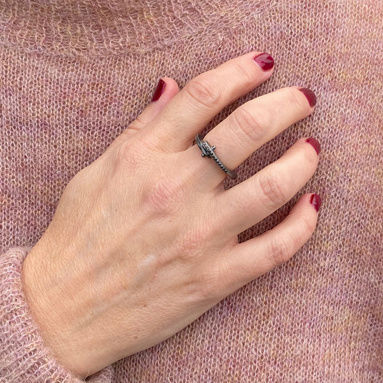 Rosa Maria Sayuri 2 Oxidized Silver Ring w/Black Diamonds