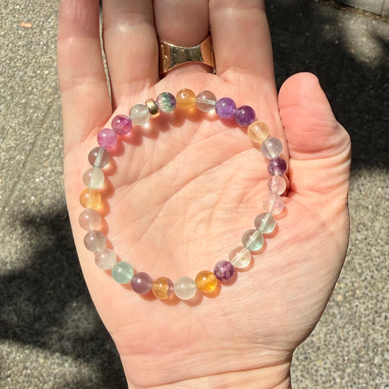 Stone Cache Rainbow Fluorite Gemstone Stretch Bracelet