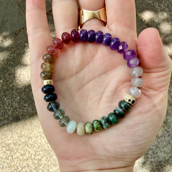 Stone Cache "Moody Jewel Tones" Gemstone Stretch Bracelet