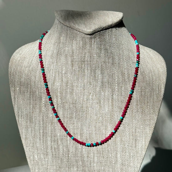 Stone Cache Tiny Ruby & Turquoise Necklace