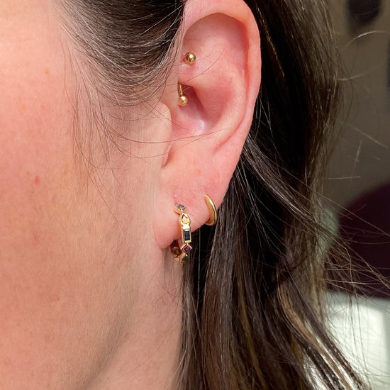 Métier Rainbow Mixed Cut Gemstone 9K Gold Hoops