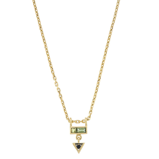 Métier Mini AZ 9k Gold Necklace (Green Tourmaline& Black Diamond)