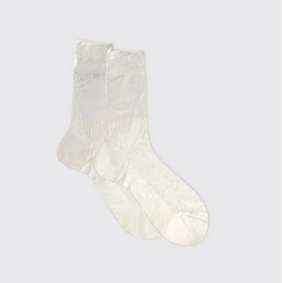 MARIA LA ROSA Ribbed Silk Laminated Socks (silver)