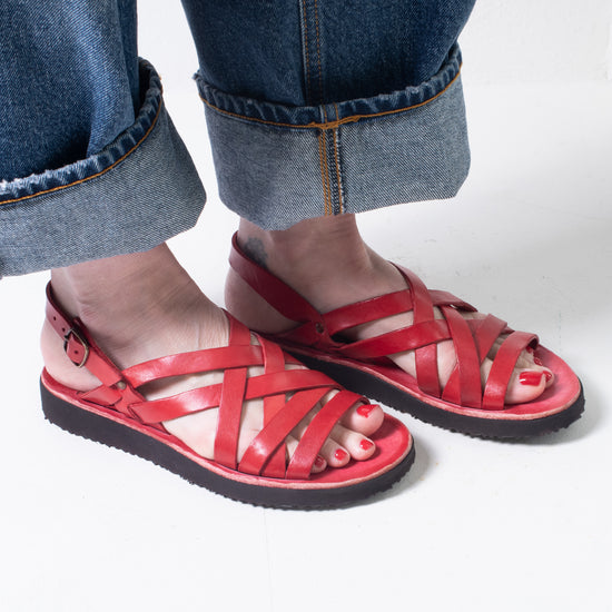 Brador Strappy Sandal w/low Rubber Wedge (red) ON SALE!