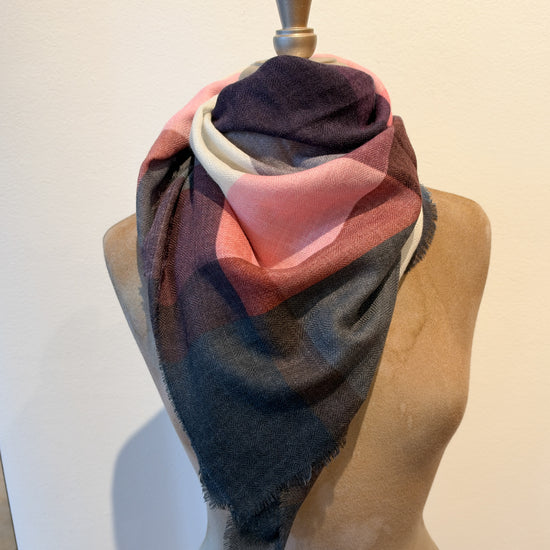Épice Silk, Wool, Cashmere Check 7 Square Scarf (browns, purples)