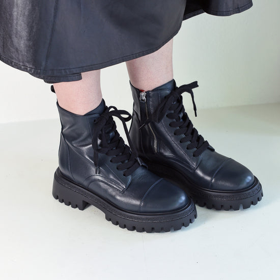 Halmanera Chunky Lace Boot (navy blue) on sale!