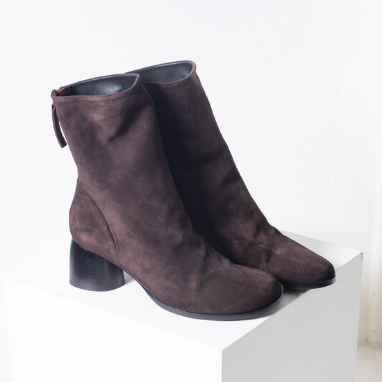 Halmanera "Alene" Mid heel Boot (chocolate suede)