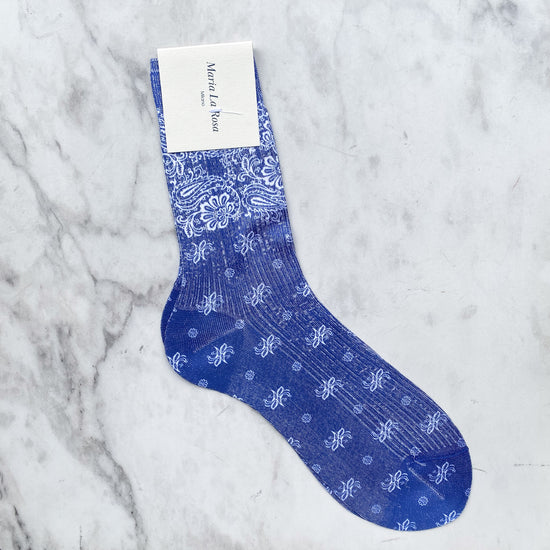 MARIA LA ROSA Silk Ribbed Bandana Socks (denim)