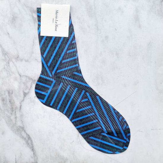 MARIA LA ROSA Geometric Silk Poly Socks (blues)