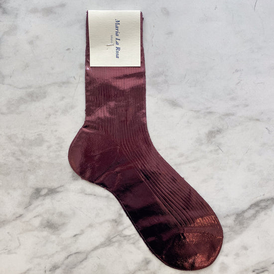 Maria La Rosa Ribbed Silk Laminated Socks (Bordeaux)