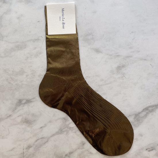 Maria La Rosa Ribbed Silk Laminated Socks (bosco)