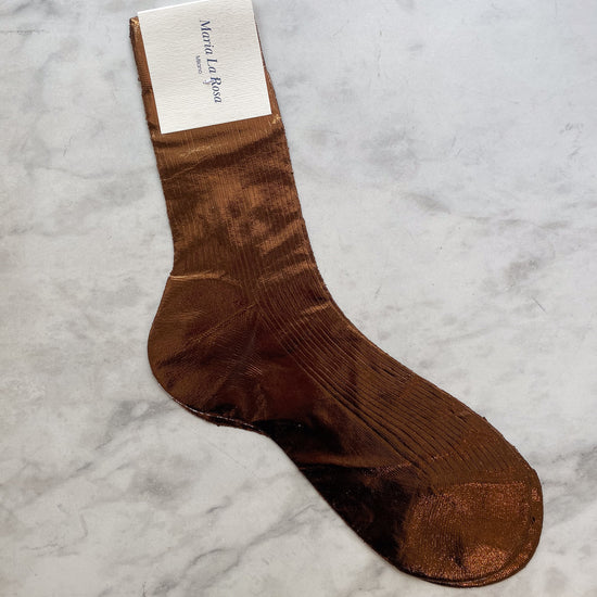 Maria La Rosa Ribbed Silk Laminated Socks (brown)