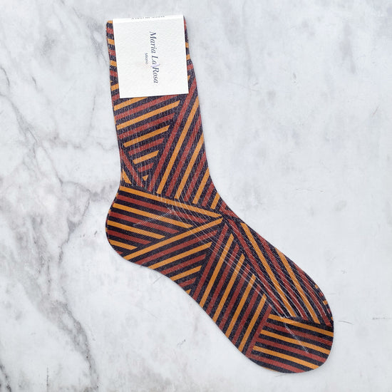 MARIA LA ROSA Geometric Silk Poly Socks (orange/browns)