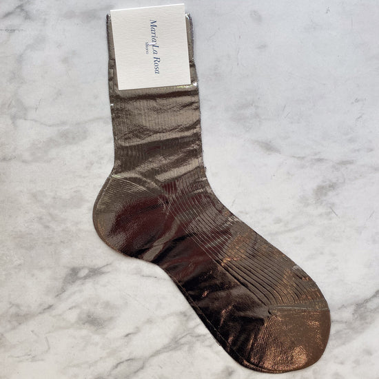 Maria La Rosa Ribbed Silk Laminated Socks (grey/gunmetal)