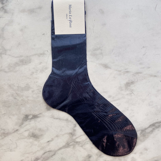 Maria La Rosa Ribbed Silk Laminated Socks (navy)