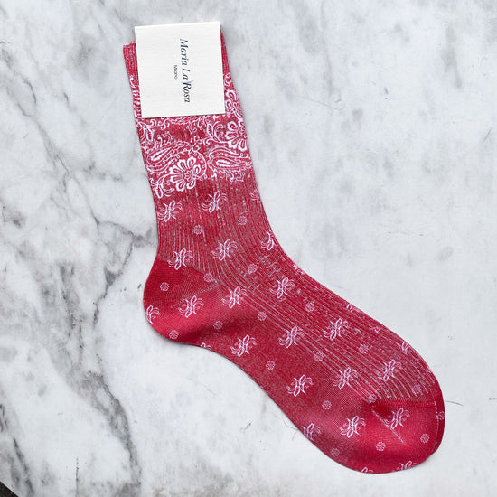 MARIA LA ROSA Silk Ribbed Bandana Socks (red)