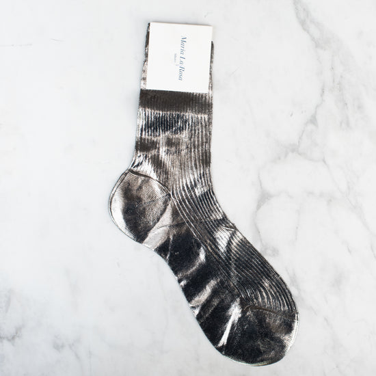 MARIA LA ROSA Ribbed Laminated Socks (grey/gunmetal)