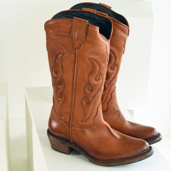 Moma Tall Cowboy Boot (caramel) on sale!