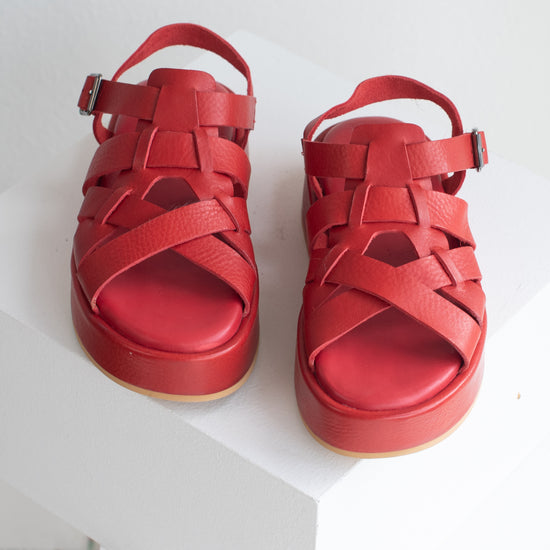 Moma red platform sandal with ankle strap
