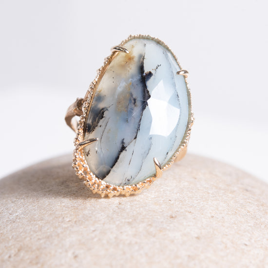 Myacale Dendritic Blue Opal 10k Gold Ring