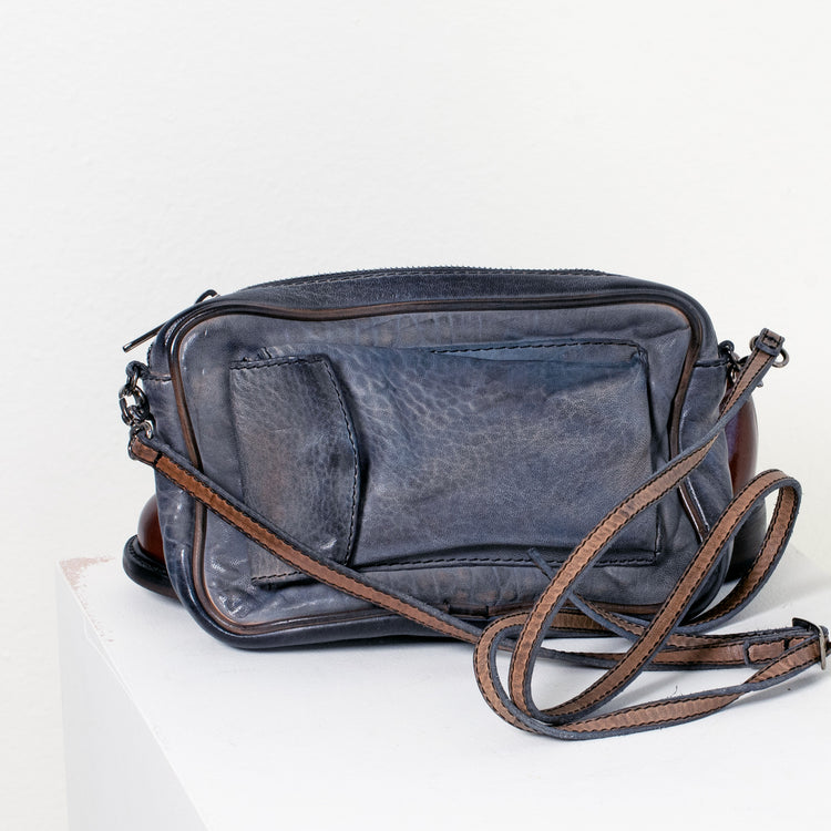 Numero 10 Italian handbag. Small cross body style in shades of slate blue and grey