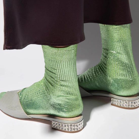 MARIA LA ROSA Silk Ribbed Laminated Socks (verdino)
