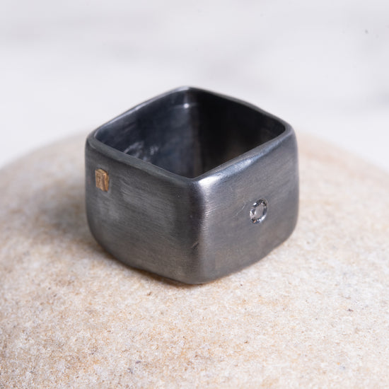 Rosa Maria "Juda" Oxidized Silver Ring w/Grey Diamond