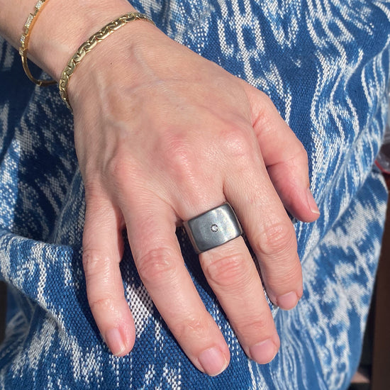 Rosa Maria "Juda" Oxidized Silver Ring w/Grey Diamond