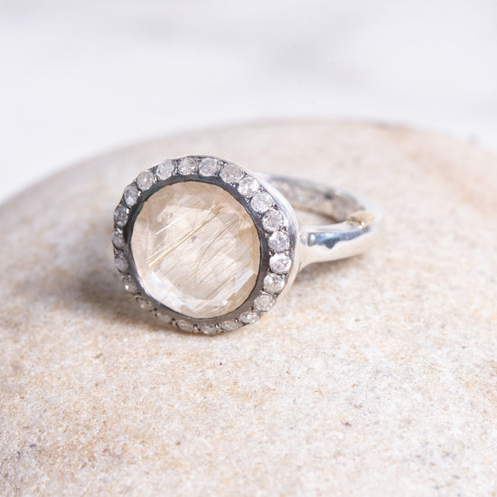 Rosa Maria "Julia 3" Sterling Silver, Rutilated Quartz & Diamond Ring