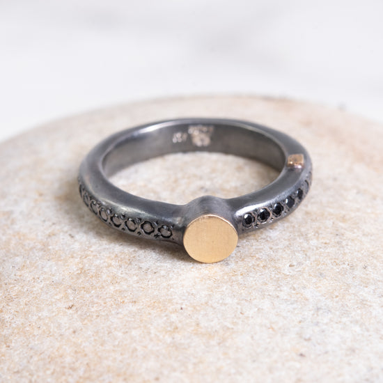 Rosa Maria "Rond" Oxidized Silver, Gold & Black Diamonds ring