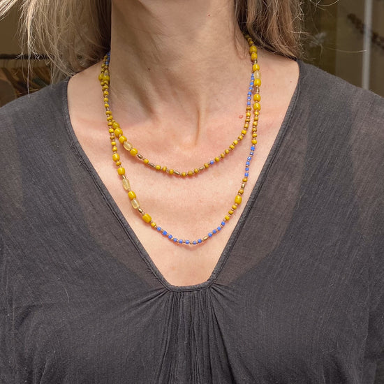 Sarica Hand Knotted Vintage African Glass Double Necklace 
