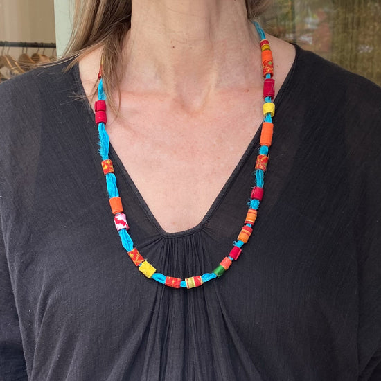 Sarica Vintage Japanese Fabric "Beads" on Silk Necklace 