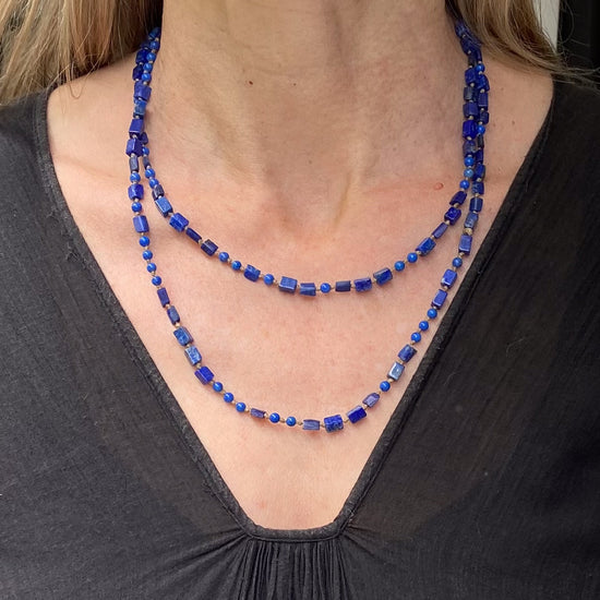 Sarica Hand Knotted Vintage Lapis Double Necklace 