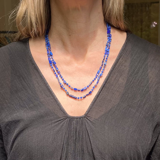 Sarica Hand Knotted Vintage Lapis Double Necklace 