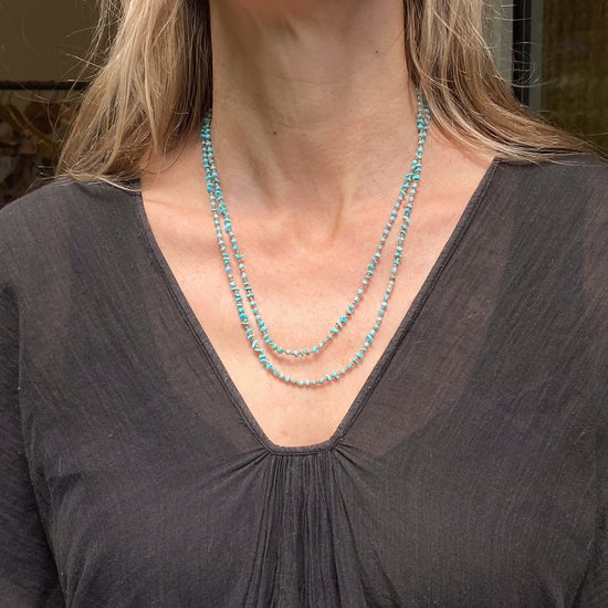 Sarica Hand Knotted Vintage Turquoise & African Bead  Double Necklace 