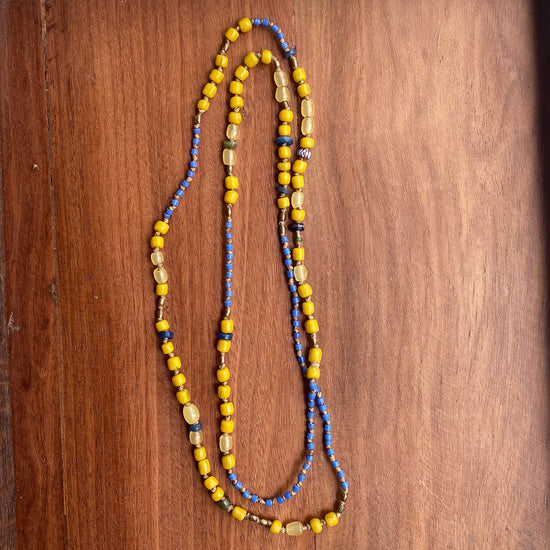 Sarica Hand Knotted Vintage African Glass  Double Necklace 